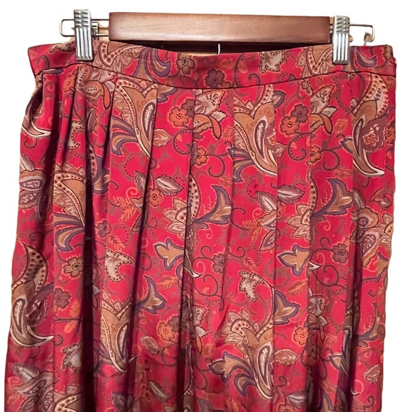 Vintage Leslie Fay Pleated Burgundy Floral Paisley Skirt Side Zip/Button Sz 14 - Picture 4 of 10